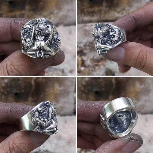925 Sterlingsilber Sexy Mädchen Totenkopf Ring Herren Biker Rock Ring TA258A US-Größe 12 - Bild 10 von 12