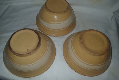 ANTIQUE 3 PIECE BANDED YELLOW WARE MIXING BOWL SET COUNTRY HOME KITCHEN BAKING - Picture 11 of 15