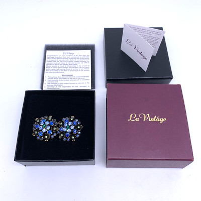 La Vintage Omega Post Earrings Signed BLUE & GREEN 24mm Wide