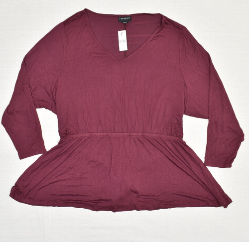 NEW Lane Bryant Women V Neck Long Sleeve Solid Rayon Red Plus Size 26/28 - 第 1/8 張圖片