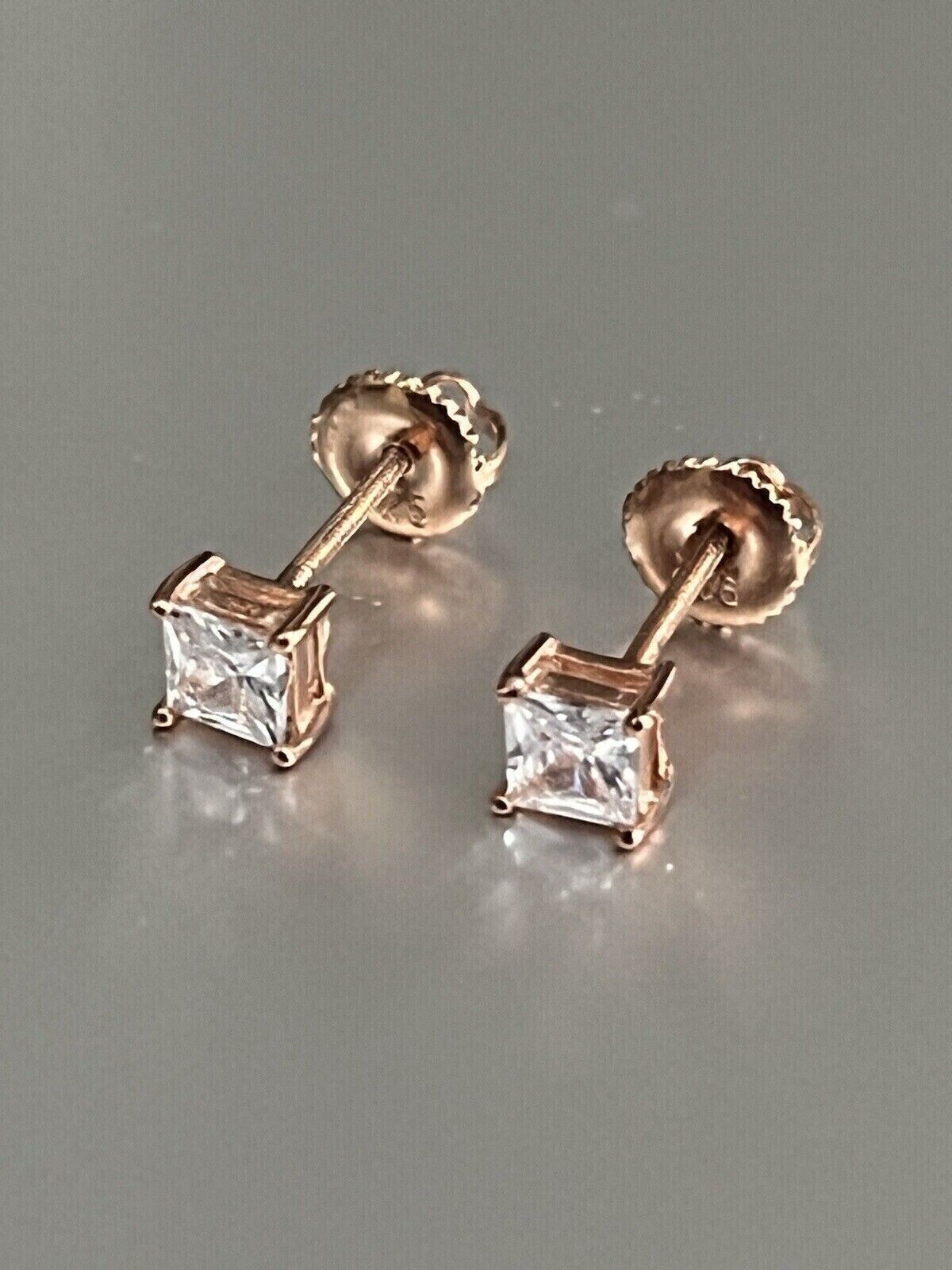 1Ct Princess Cut Simulated Diamond Women Stud Earring 14k Rose Gold Plated