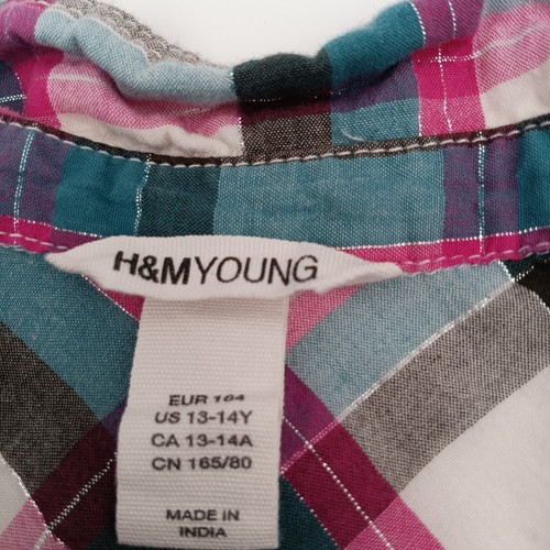 H&M Young Shirt Girls Size 13-14Y Multi Color Plaid Long Sleeve - Picture 2 of 9