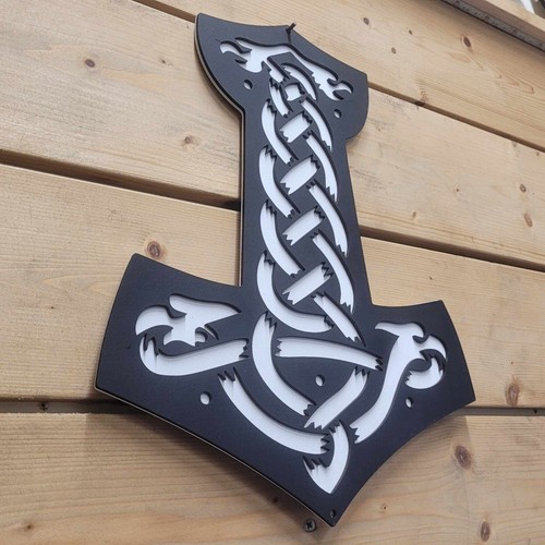 Large 3D Viking Thor Hammer Nordic Sign Wall art Door Hanging Plaque Painted - Picture 3 of 10