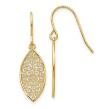 14k Yellow Gold Fancy Filigree Teardrop Dangle Earrings 1.06 Inch