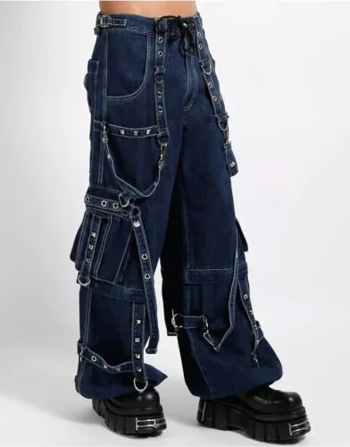 Goth Cargo Pants with Straps Denim Jeans Punk Emo TRIPP Pants with chains  Zipper