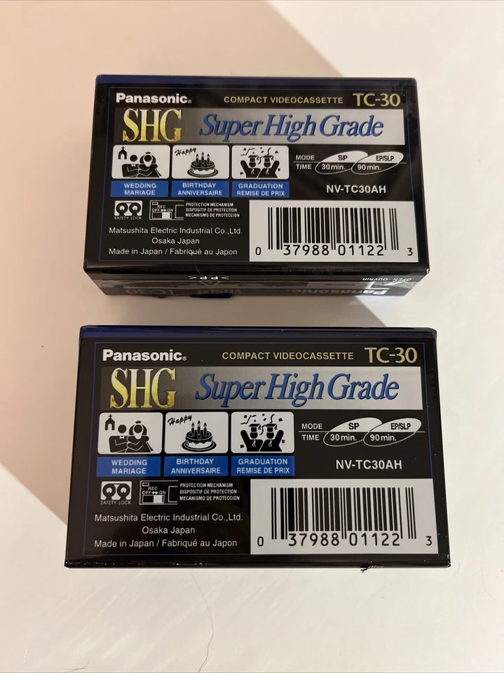 Lote de 2 cintas nuevas selladas PANASONIC TC-30 VHS-C súper altas de 90 minutos Foto 2 de 2