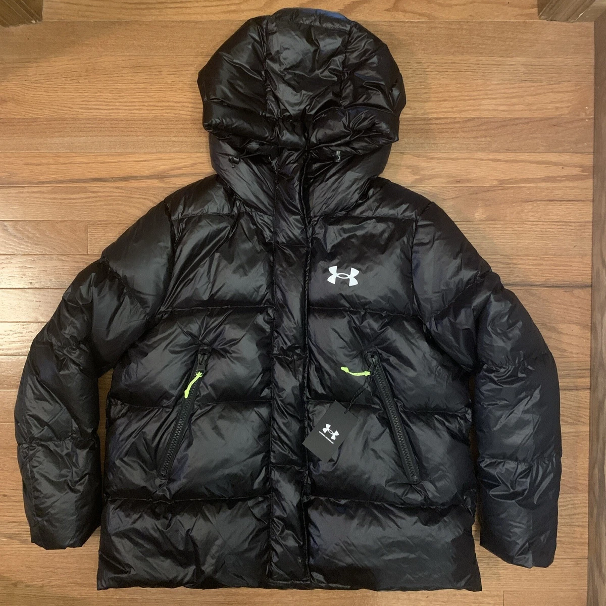 Women s Under Armour Down Puffer Hooded Insulated Jacket Black Size M 1378176
