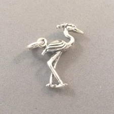 .925 Sterling Silver 3-D HERON CHARM NEW Blue Egret Bird Pendant 925 BI18