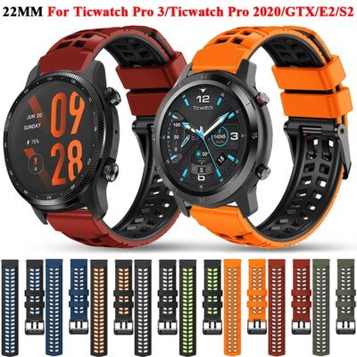 22mm Silicone Strap For TicWatch Pro 3 GPS GTX 2021 S2 E2 Sports Watch Band 