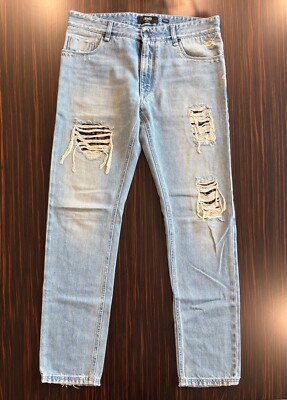 FENDI men's light blue distressed logo FF jeans size 33