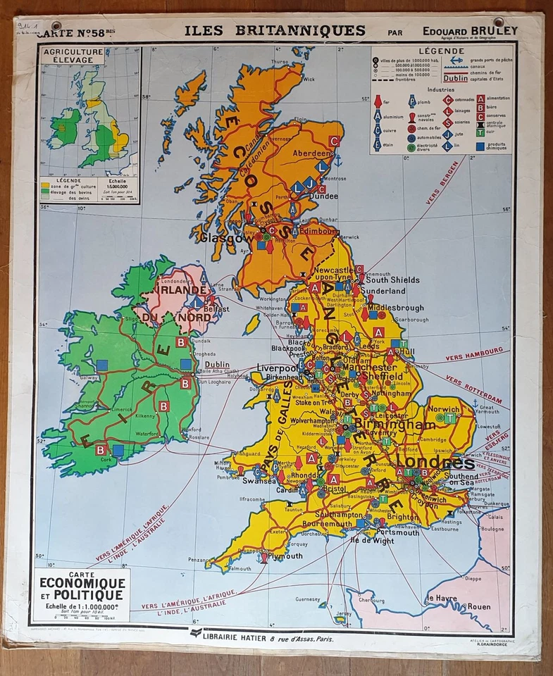 Carte Scolaire  HATIER-Vidal Lablache Cartonnée - ILES BRITANIQUES - 122x102 cm - Photo 2/2