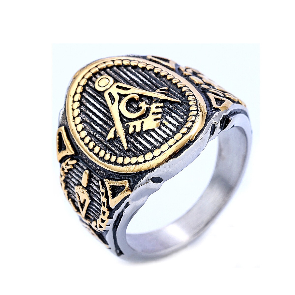 Vintage Free Masonic Signet Ring Stainless Steel Men's Biker Jewelry Punk  Ring