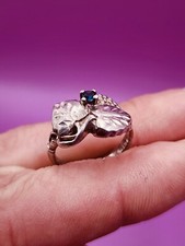 Fine Sterling Silver Natural Sapphire Ring 925 Sz 5