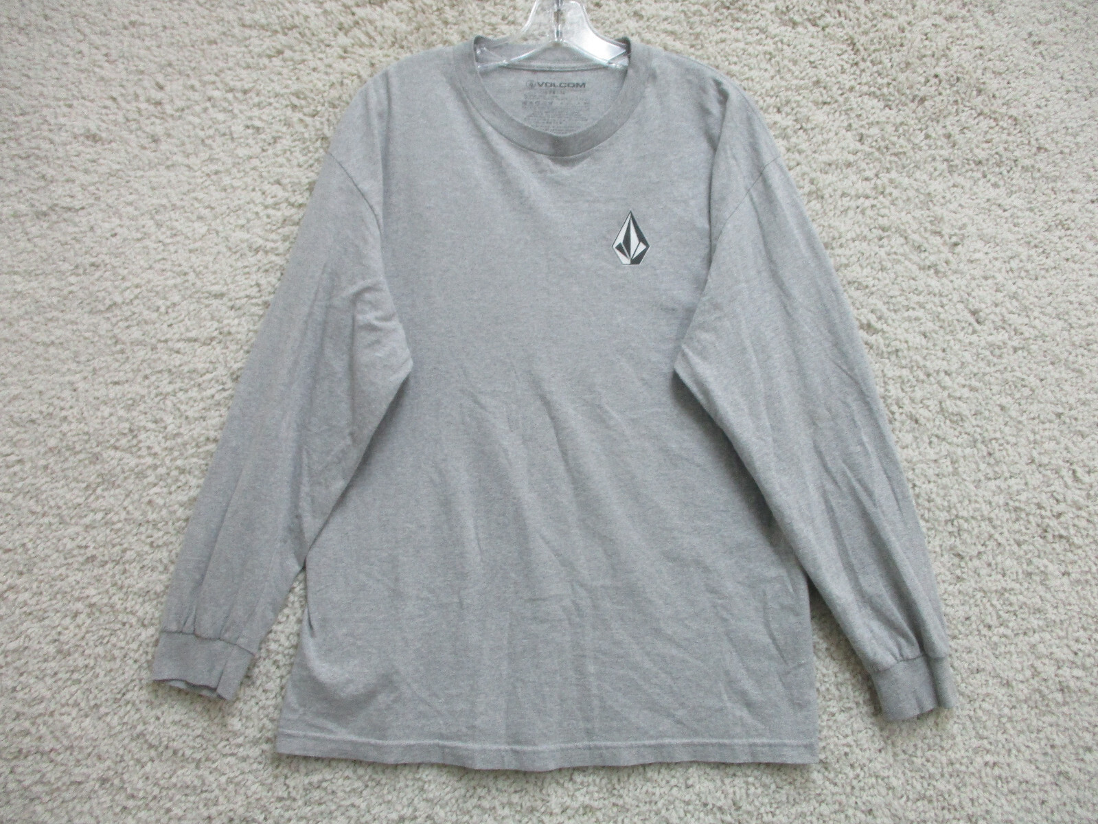 Volcom Shirt Large Adult Gray Casual Long Sleeve Logo Crew Neck Cotton Mens L
