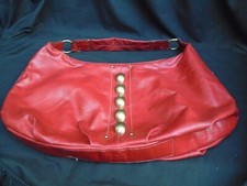 Kathy Van Zeeland Red Slouch Shoulder Bag Gold Stud Detail