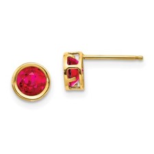 5mm 14K Yellow Gold 5mm Bezel Ruby Stud Earrings