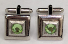 Square Cuff Links with Green Gem, Angled T-Bar, Gentlemen's Cufflinks