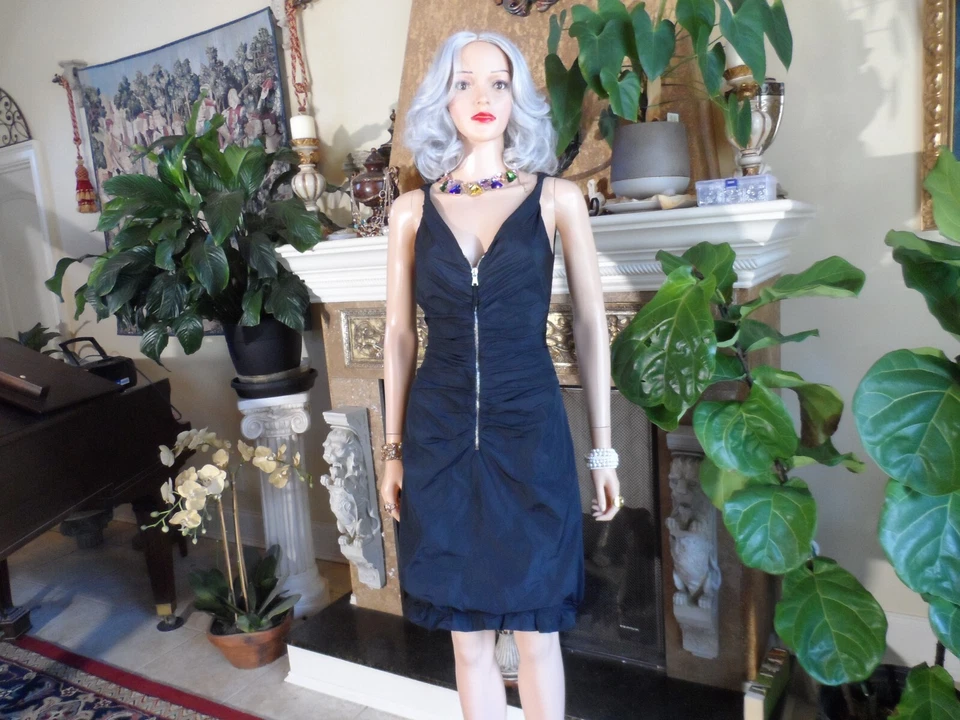 Vestido Dolce & Gabbana Negro Nylon Cremallera Frontal Acanalado Talla IT 38-US 2 Foto 4 de 4