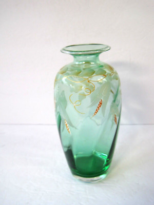Vtg Hand Painted  Kristal 24% PBO Green Swirl Glass Vase Mery Made In Italy 7.5''
