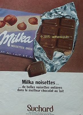 SUCHARD MILK CHOCOLATE MILKA HAZELNUTS 1969 FRENCH AD ADVERTISING VINTAGE