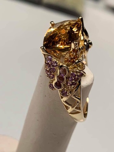 RARE Victoria Wieck 14K Yellow Gold Madeira Citrine and Amethyst Butterfly Ring - Picture 5 of 12