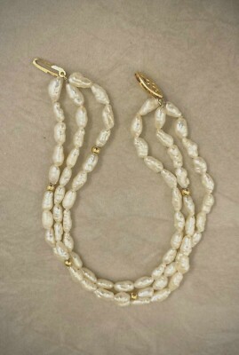 Beautiful RTI Three Strand Fresh Water Pearl Bracelet with 14K Solid Gold Beads