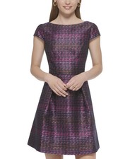 Vince Camuto Womens Metallic Jacquard Fit and Flare Dress, Size 2