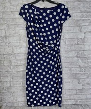 Eliza J Polka Dot Faux Wrap Dress 6 Navy White Classic Coastal Career Events