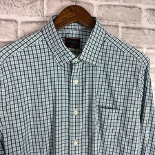 UNTUCKit Truett Nylon Stretch Light Green & Blue Plaid Button Up Shirt Men LARGE