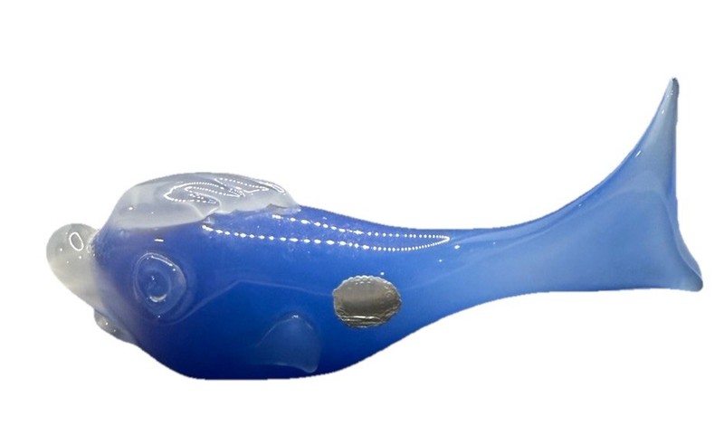Archimede Seguso Murano Blue&White Glass  Fish/White Paperweight Rare Italy