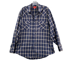 Ely Plains Western Shirt Men's Large Blue Plaid Pearl Snap Rancher Riding Cowboy