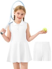 Girls Tennis Dress with Shorts Sleeveless Athletic Dress Polo Golf Outfit wit...