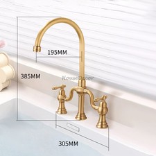 Retro Bridge Style Kitchen Sink Faucet Two Handles Mixer Tap W/ Handheld Sprayer