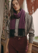 $900 NWT ESCADA Purple & Black Woven Herringbone Leather Scarf ITALY 64"X 13"