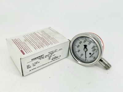 New Ashcroft 25-1009-SWL-02L-1500# Pressure Gauge 2-1/2'' 1500PSI 316 Tube