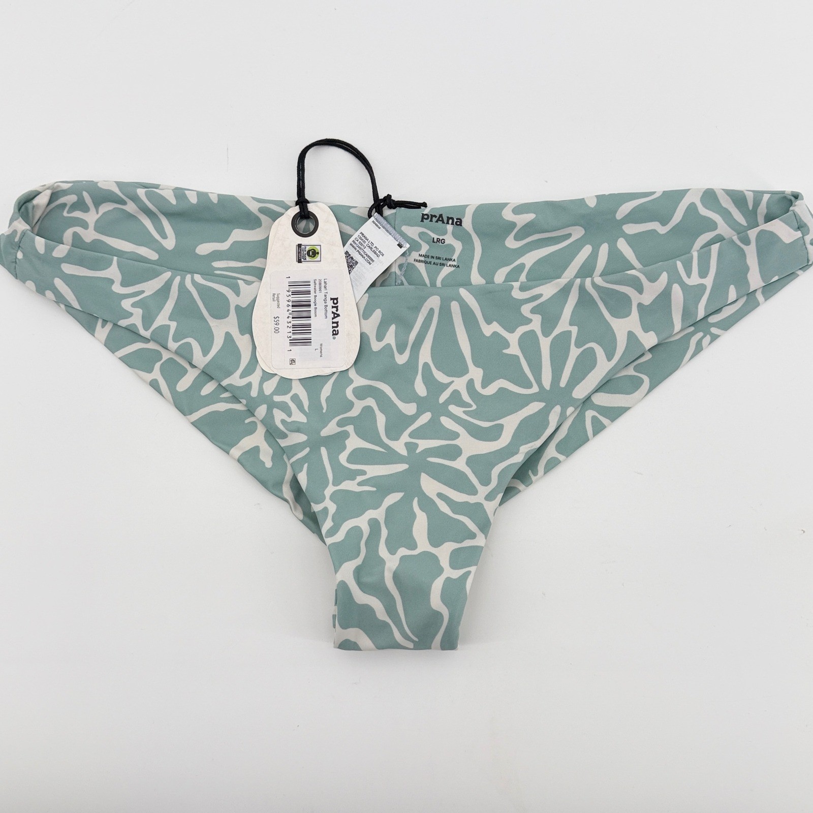 Prana Lahari Tanga Bikini Bottom Saltwater Boogie Bloom Blue White Floral L NWT