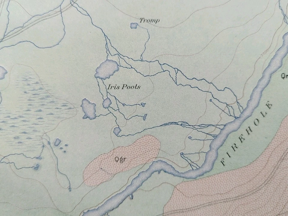 Vintage 1904 USGS Map YELLOWSTONE PARK WYOMING ~ Old Antique PRISMATIC SPRINGS - Image 3 of 4
