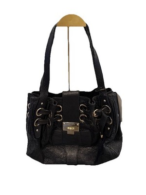 Authentic Jimmy Choo Black Pebbled Leather Eyelet Shoulder Bag Gold HW Hobo