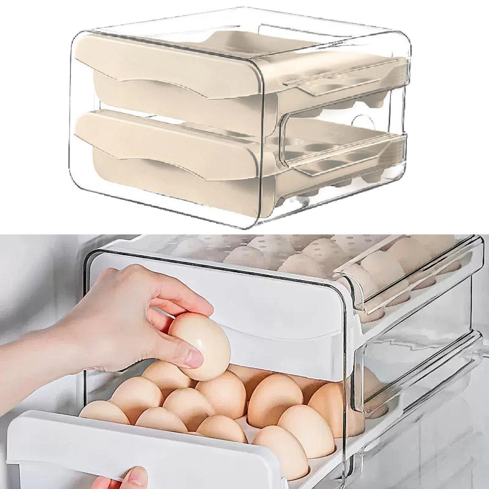 Drawer Type Egg Container Egg Drawer for Refrigerator 32 Grid Egg Holder for