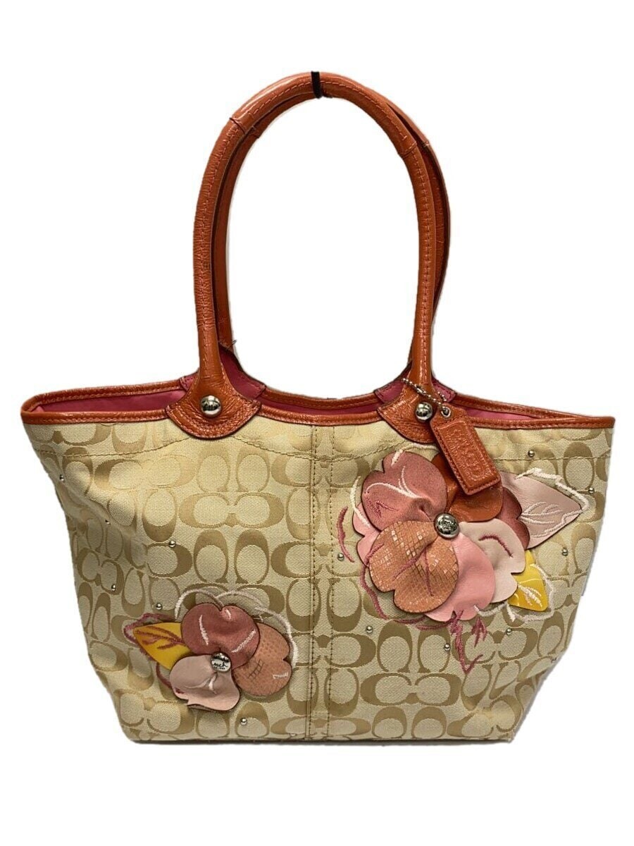 COACH Signature Floral Tote Bag Canvas BEG All-over Print F16276