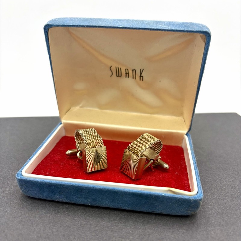 Vintage Swank Gold Tone Fold Over Cufflinks with Original Box
