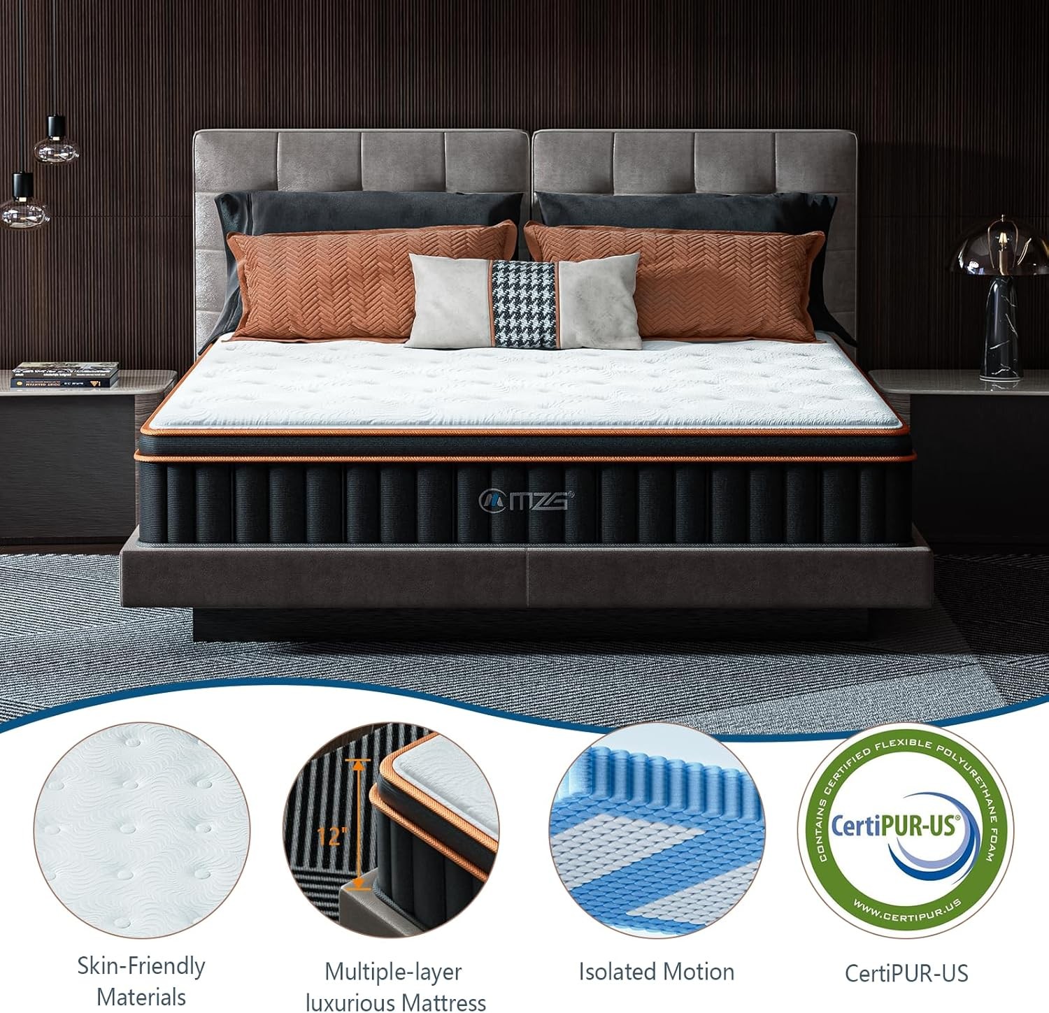 12''King Size Plush Hybrid Mattress,Gel-Infused Memory Foam 