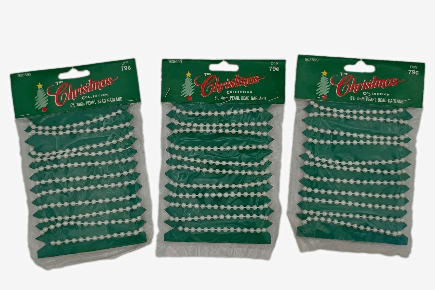 Vintage NOS 6ft White Beaded Christmas Garland 4mm Plastic Pearl Beads