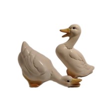 Vintage 1980s Ceramic Duck Statues White Ducks Geese