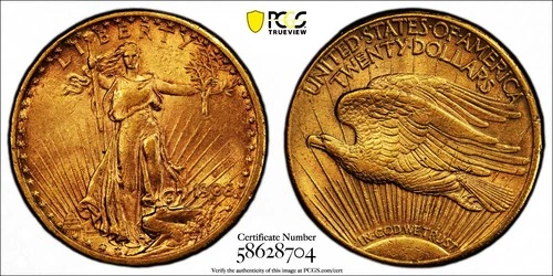 1908-S $20 ST. GAUDENS **EXTREMELY RARE** GOLD  +++ CERTIFIED PCGS AU-53 +++