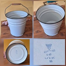 Gro&szlig;er Emaille Eimer ca 10 l wei&szlig; * Vintage Deko