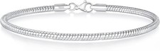Charm Bracelet for Women 925 Sterling Silver Snake Chain 8 inch, silver