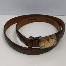 Brighton Brown Croc Leather Belt Silver Tone Buckle Womens Size 38 Vintage