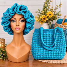 crochet beaded bag ruffle hat