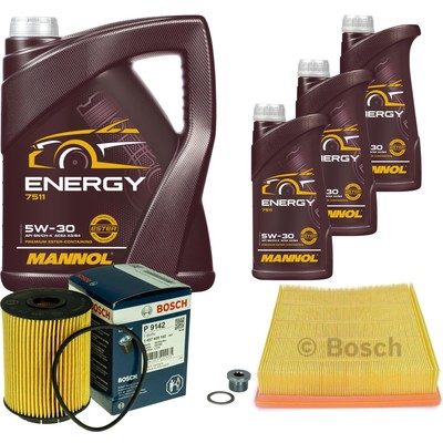 BOSCH Inspektionspaket 8L MANNOL Energy 5W-30 für Audi A8 4.2 quattro S8 3.7